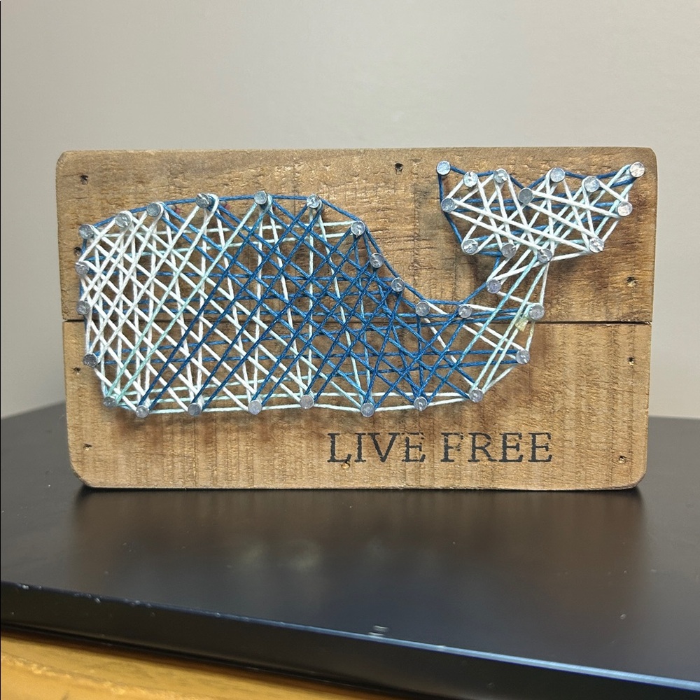 Primitives by Kathy Whale String Art Sign‎ “Live Free” Rustic Coastal Decor